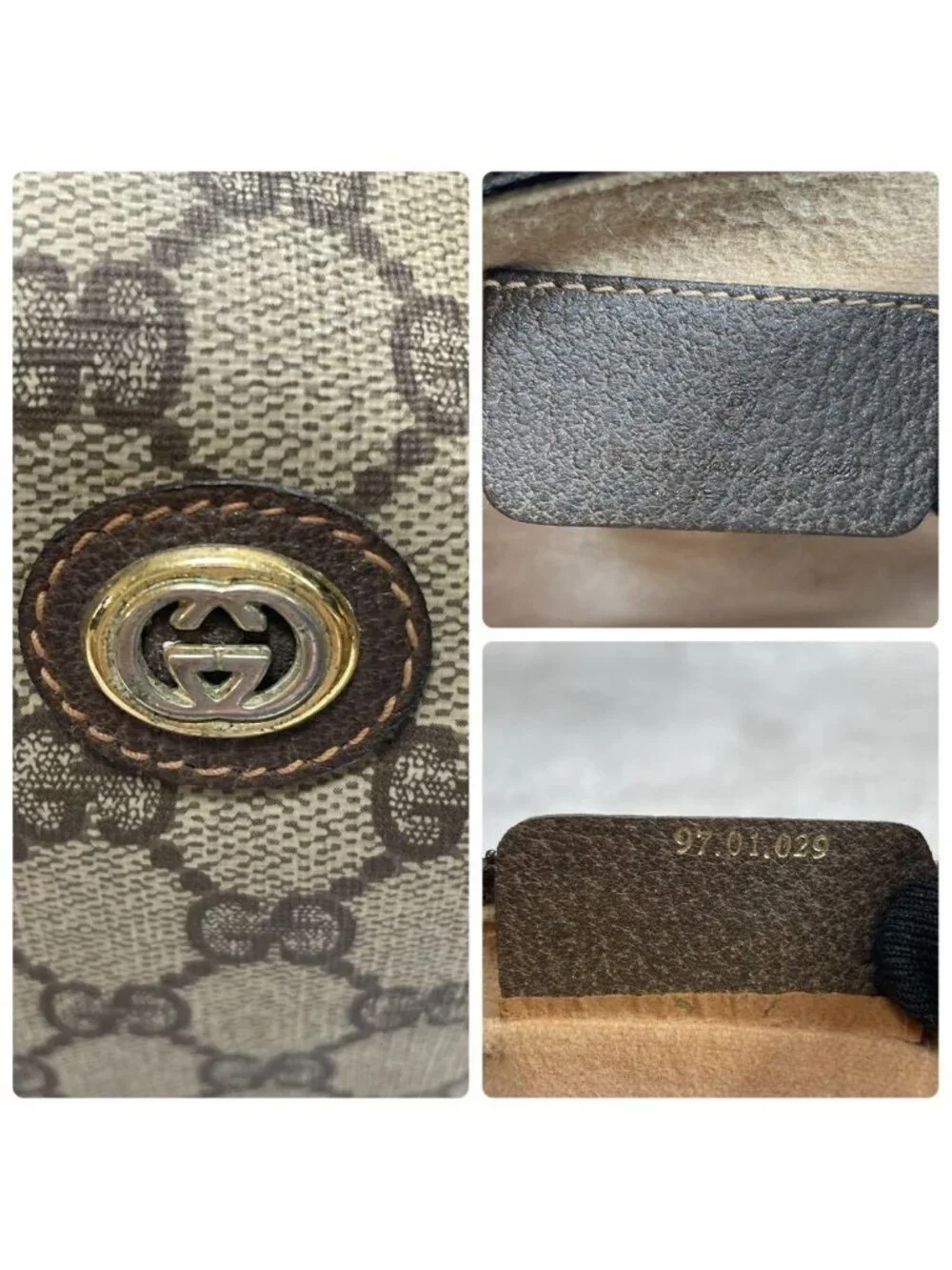 Gucci GG Clutch Brown Leather Logo Gold